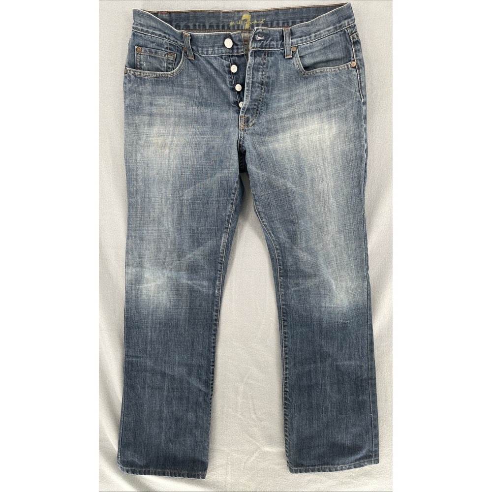 7 Seven For All Mankind Men Jeans 33X29 Relaxed Straight Buttonfly Blue Wash USA